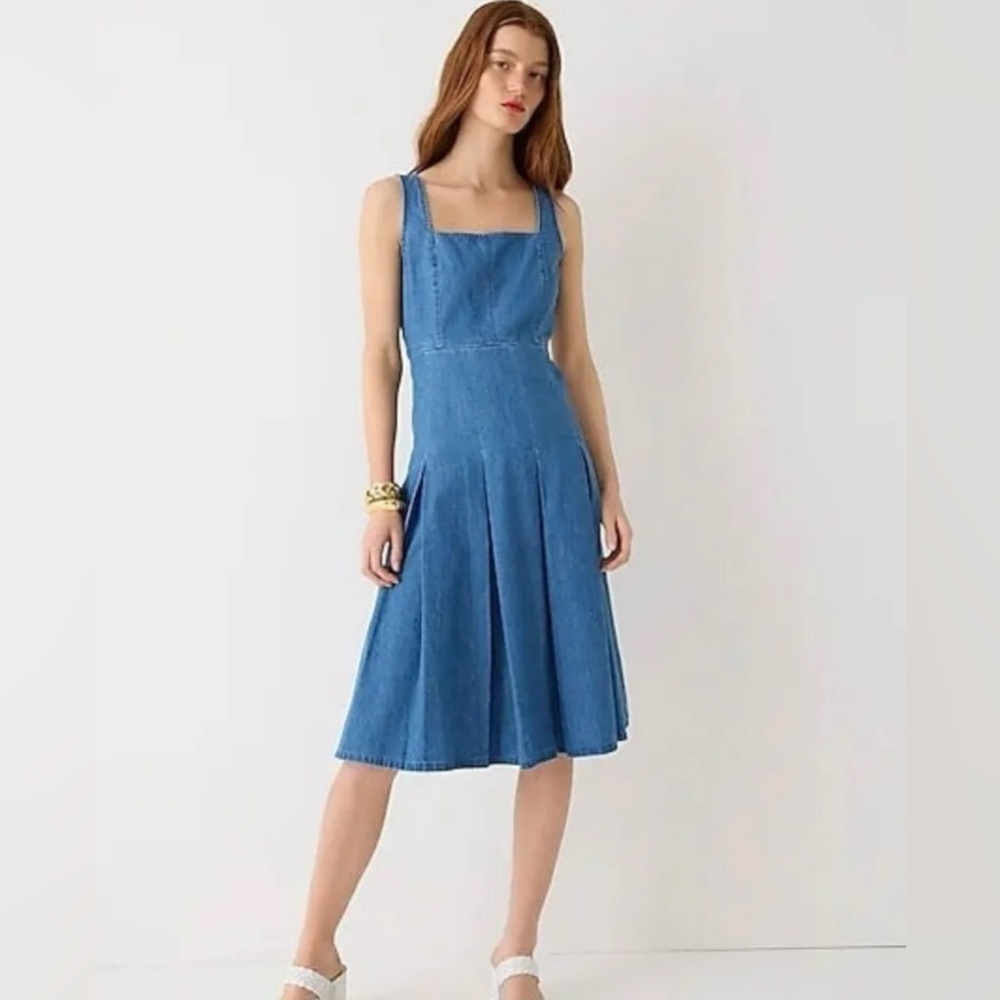 J Crew Pleated Chambray Denim Dress Size 10